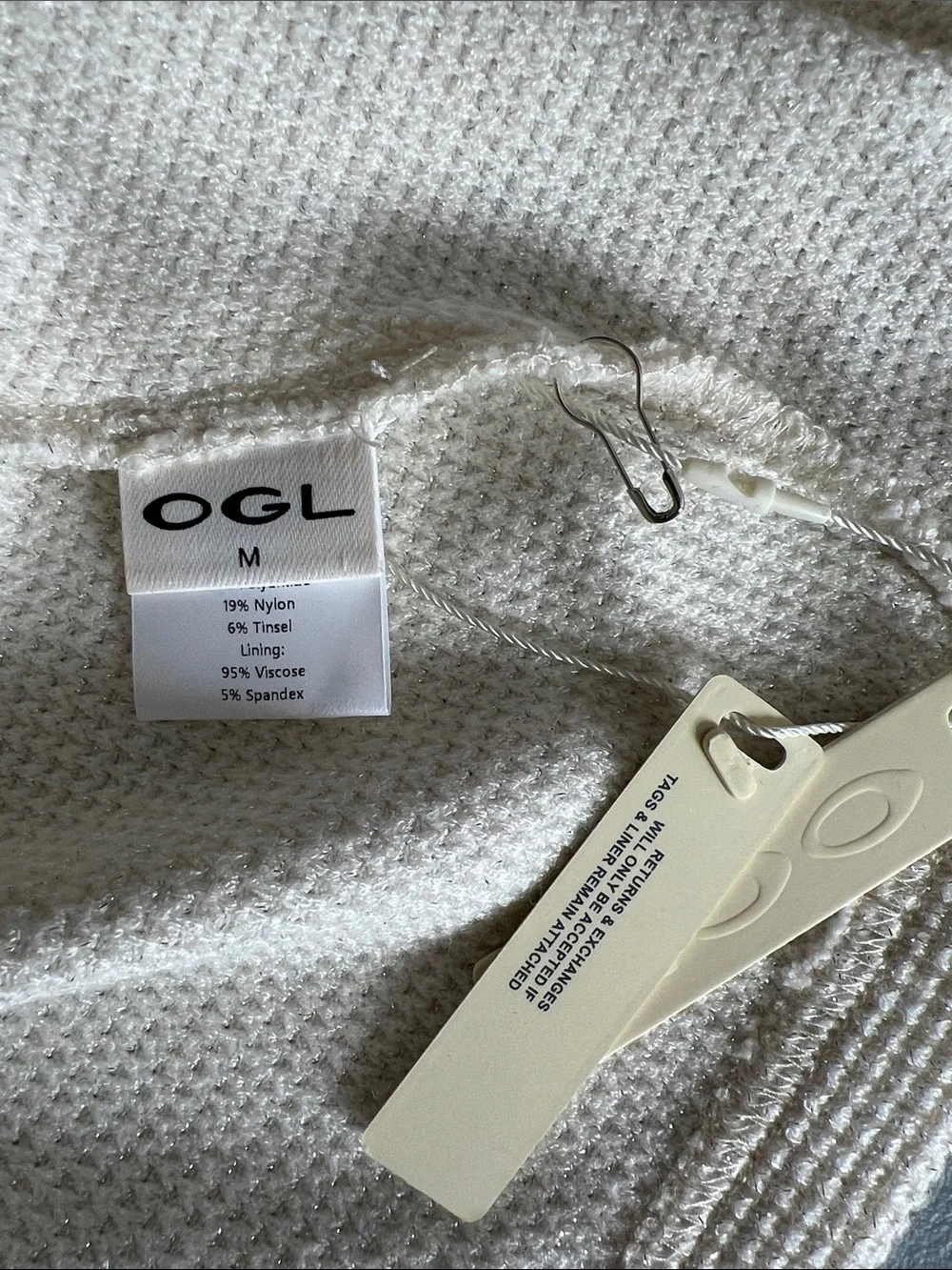 NWT OGL Shimmering Tinsel Knit Turtleneck Brami Top - Light Ivory Size M